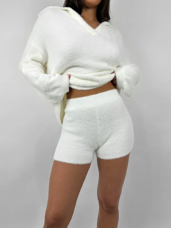 Plush Knit Brief Shorts In Ivory