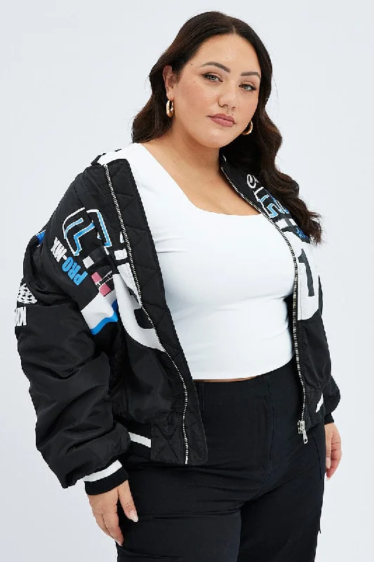 Black Motocross Jacket Bomber Padded Logo