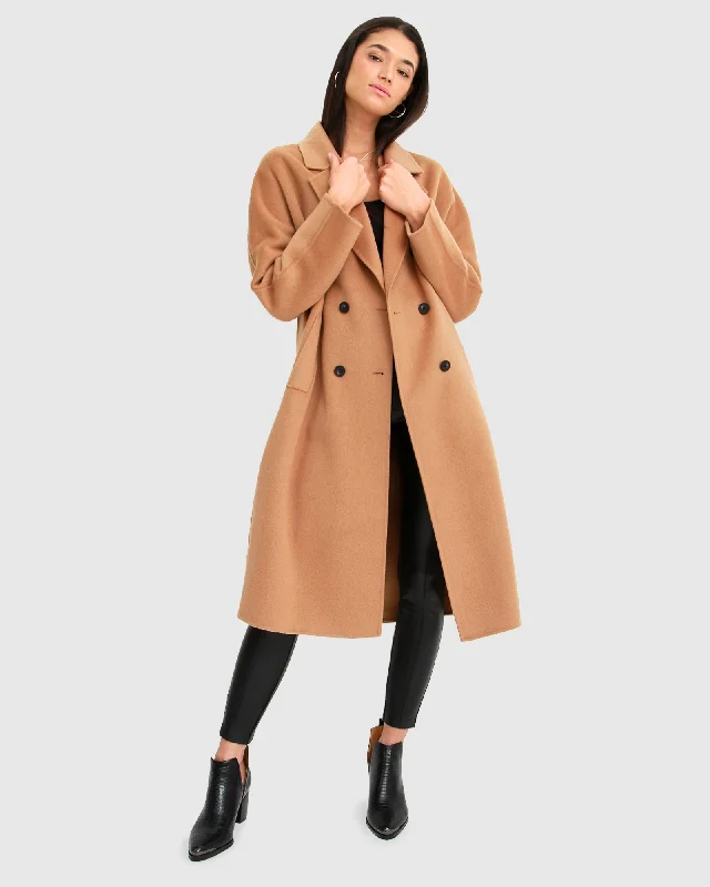 Boss Girl Double-Breasted Lined Wool Coat - Camel