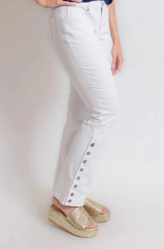 Coco Boot Cut Jean With Bottom Leg Buttons In White