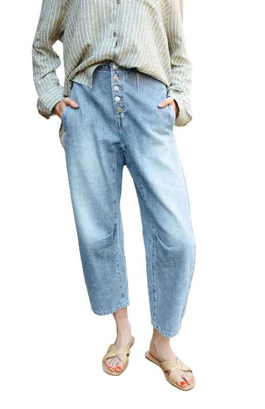 Denim Button Barrel Jean In Light Wash