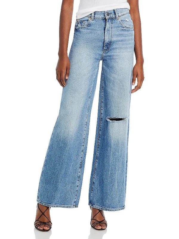 Hepburn Womens High Rise Denim Wide Leg Jeans