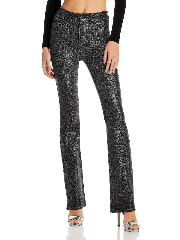 Mahattan Womens Glitter High Rise Bootcut Jeans