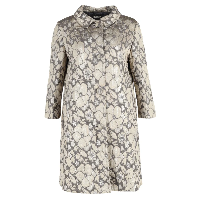 Miu Miu Vintage 2004 Floral Coat in Grey Cotton