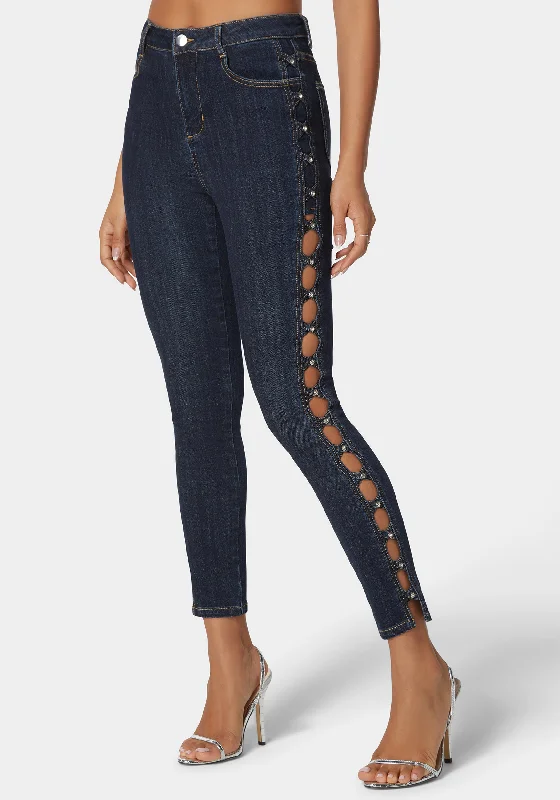 Natural Waist Stud Detail Skinny Leg Jeans