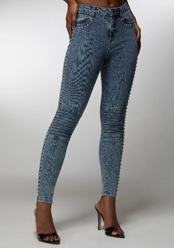 Natural Waist Studded Skinny Jean