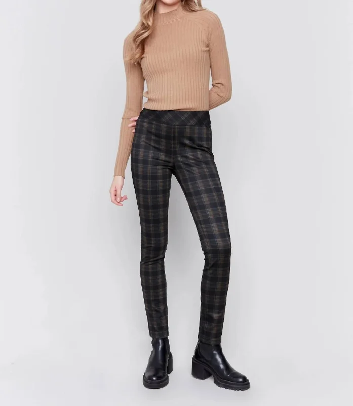 Reversible Pull-On Plaid Pants In Truffle