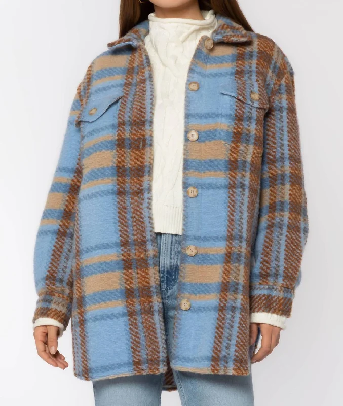 Royce Shacket In Blue Brown Plaid