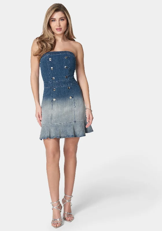 Strapless Ombre Fitted Denim Dress