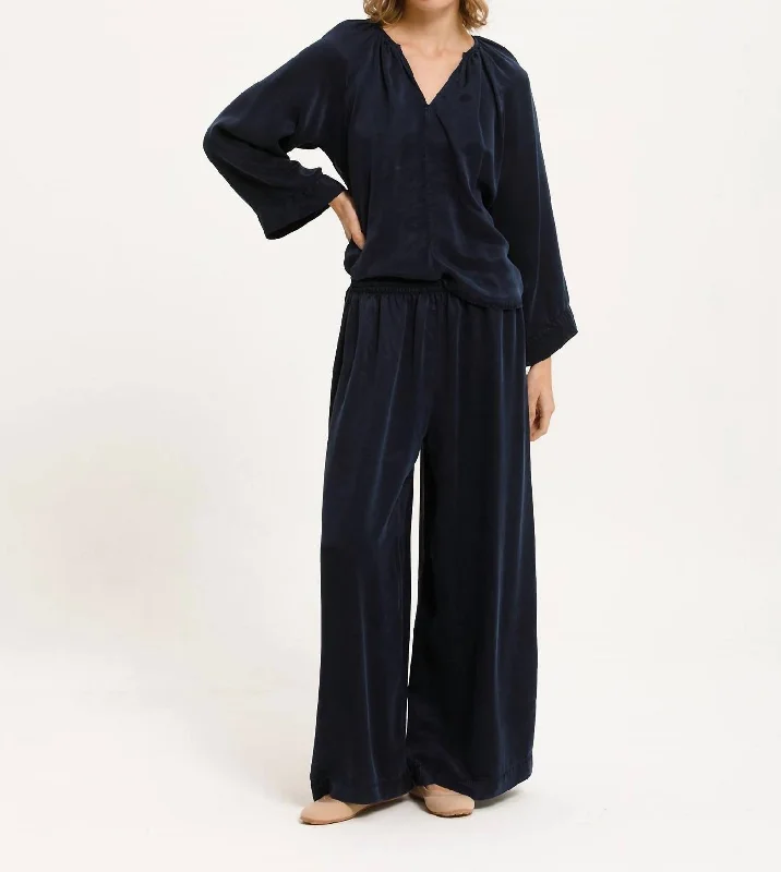 Tyler Wide Leg Pants In Indigo Ribbon Print