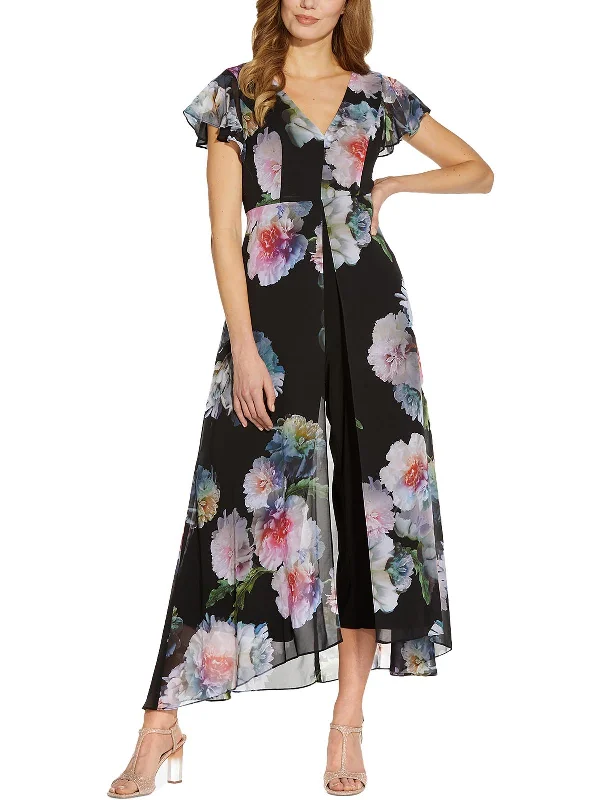 Womens Chiffon Overlay Floral Jumpsuit