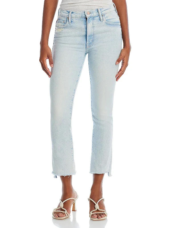 Womens Frayed Hem Denim Cropped Jeans