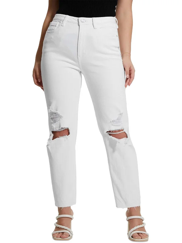 Womens High Rise Frayed Hem Mom Jeans