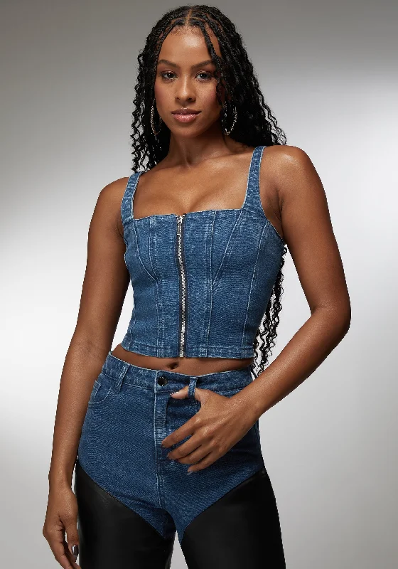 Zip Front Denim Bustier