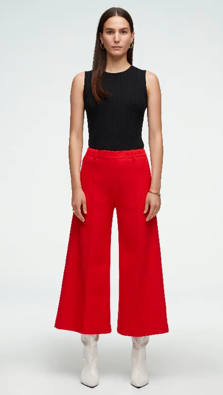 Cropped Flare Trouser in Wool Twill | Red Orange