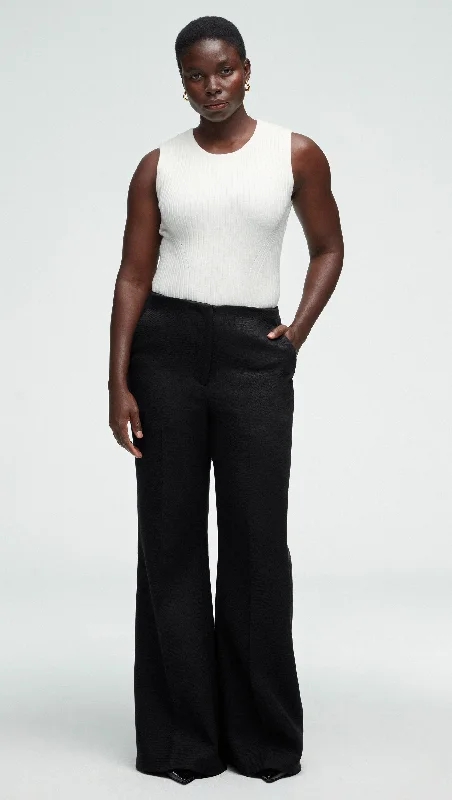 High-Waisted Flare Trouser in Viscose Wool Twill | Black