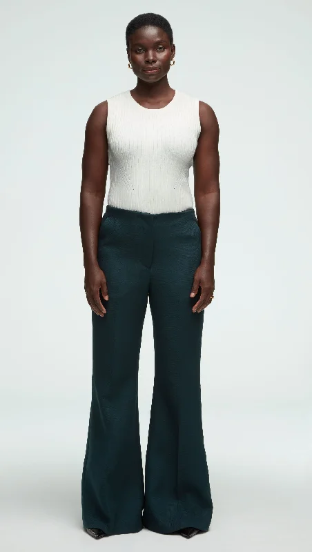 High-Waisted Flare Trouser in Viscose Wool Twill | Forest