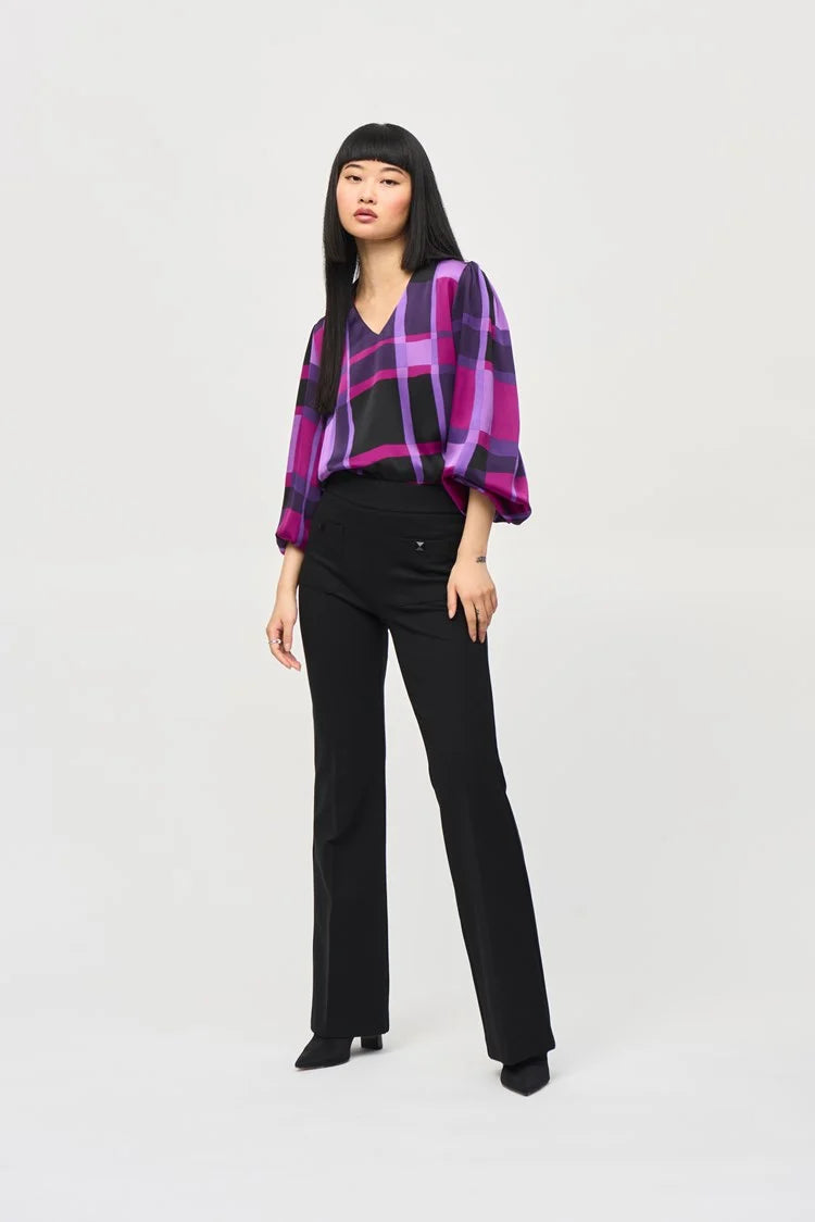 Joseph Ribkoff Satin Abstract Plaid Print Top