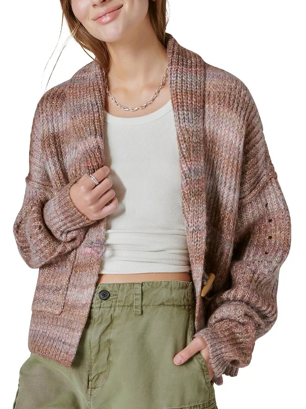 Petites   Womens Striped Casual Wear Cardigan Sweater