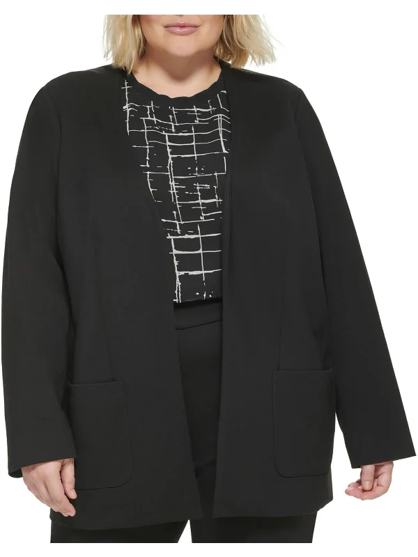 Plus Womens Solid Ponte Collarless Blazer