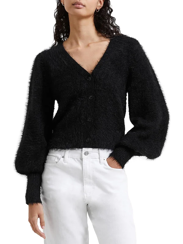 Womens Textured Fluffy Cardigan Sweater