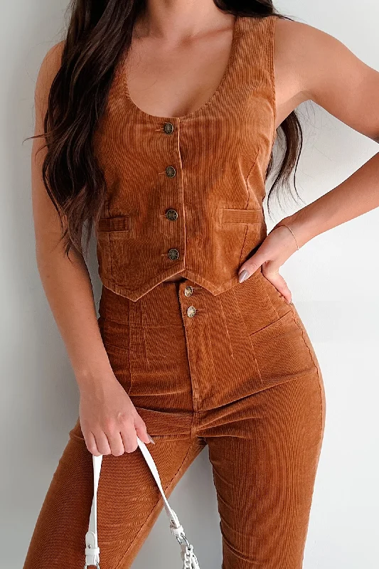 Truly Charming Corduroy Vest Top (Camel)