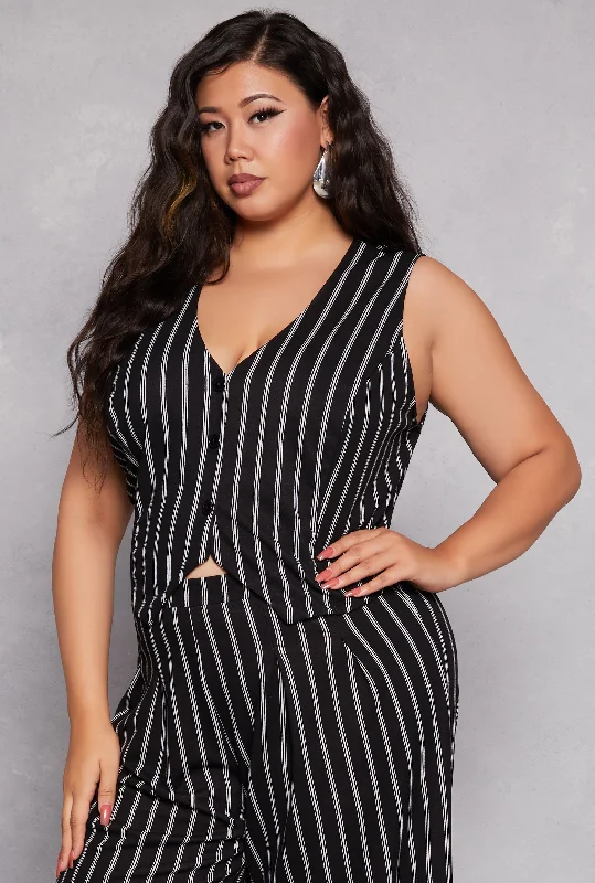 Plus Size Striped Crepe Knit Vest