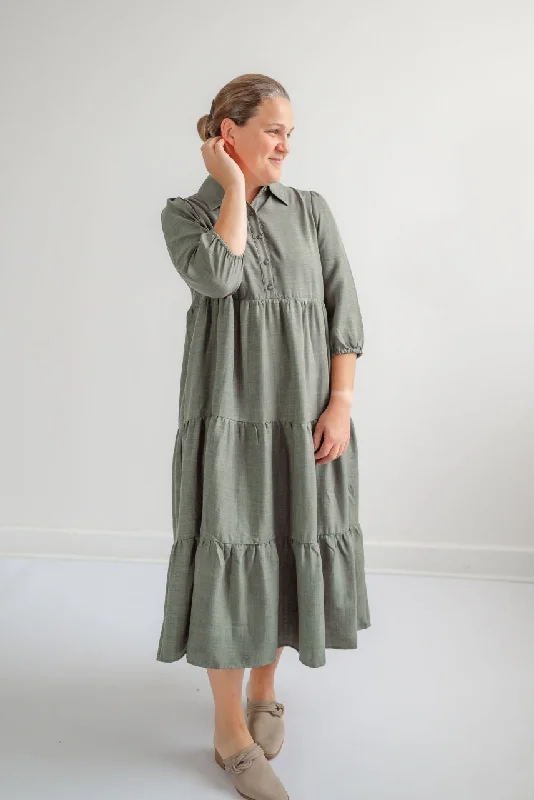 Windsor Button Midi Dress in Basil