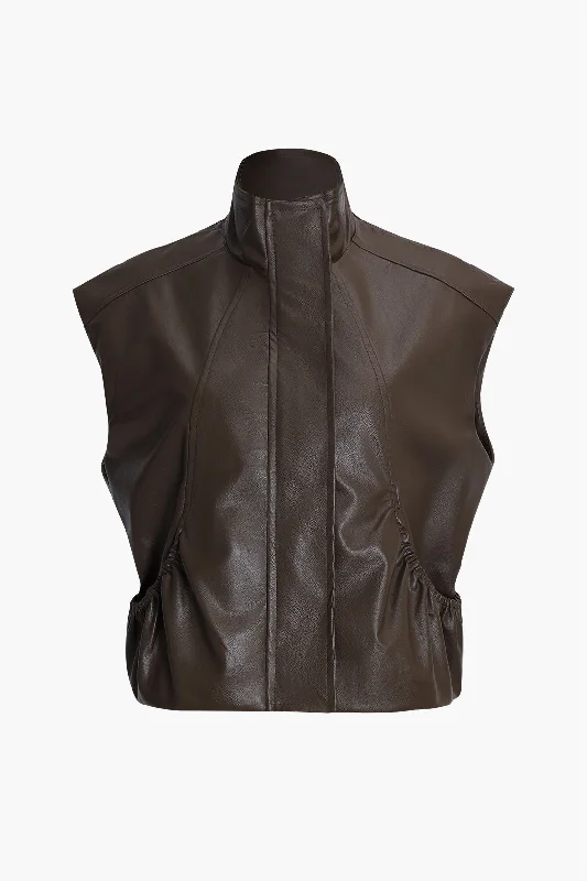 Faux Leather Zipper Detail Pocket Vest